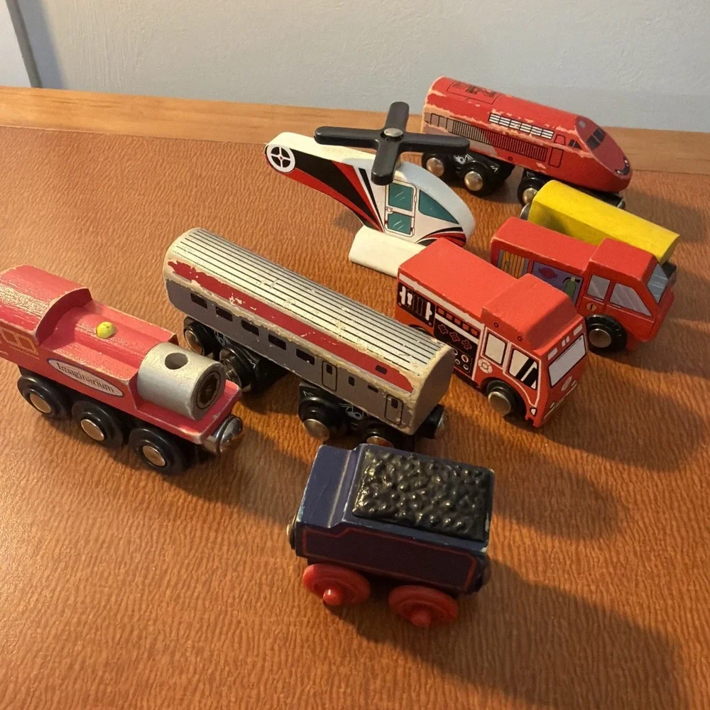 Wooden‎ Trains Lot: Trevor Plus 7 Unbranded Vehicles